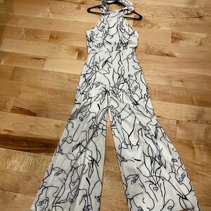 SHEIN Monochrome Line Art Halter Jumpsuit